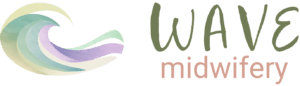 Wave Midwifery logo with a pastel wave and crescent motif