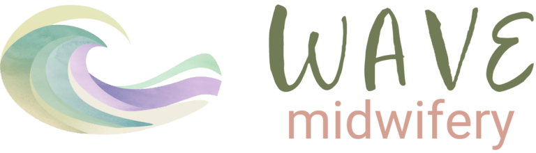 Wave Midwifery logo with a pastel wave and crescent motif